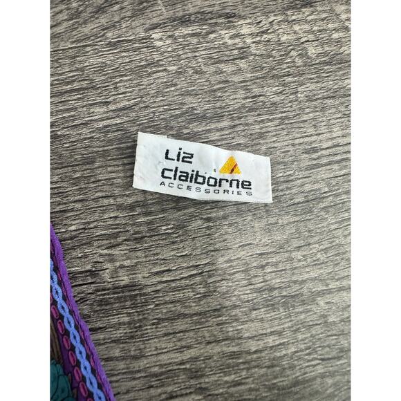 Vintage Liz Claiborne 100% Silk Scarf Purple Flowers Floral Vibrant Rectangle - Picture 5 of 11